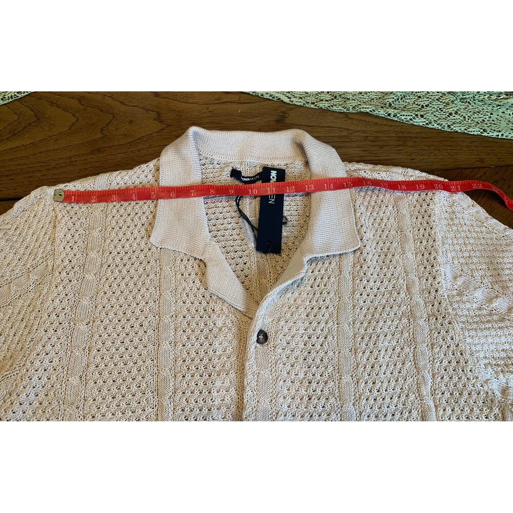 Fashion Nova Button Up Shirt Unwind Cable Knit Short Sleeve Oatmeal XXL - Picture 8 of 8